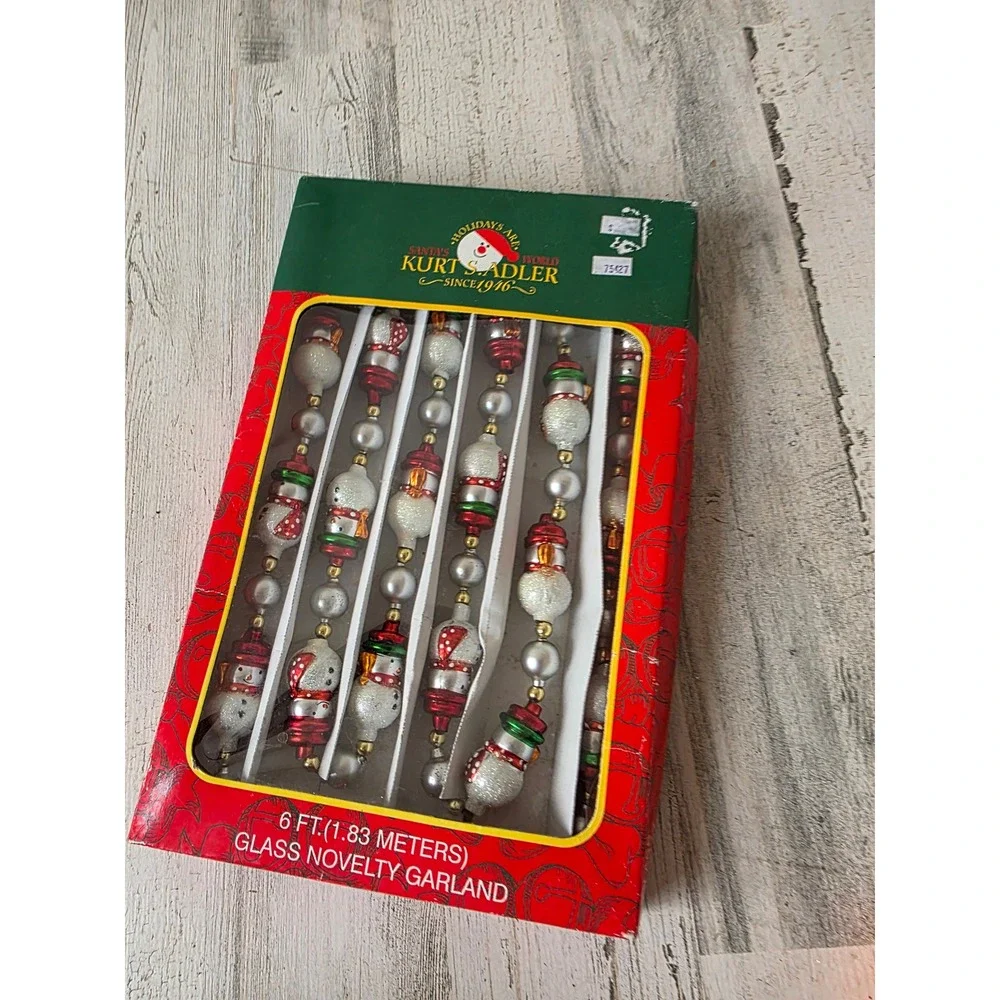Vintage Kurt Adler glass snowman Garland Xmas tree glitter red Green snowman